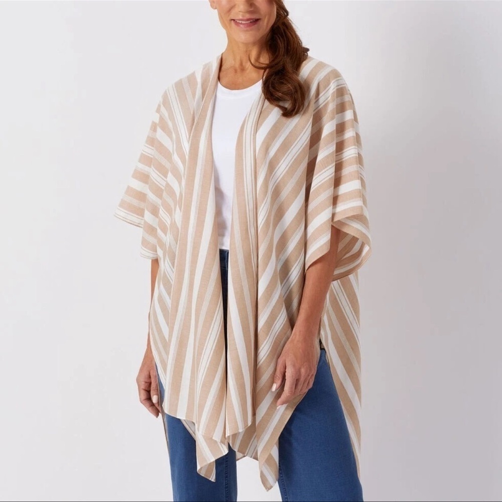 Duluth Striped Lightweight Poncho‎ In Tan White Women's One Size